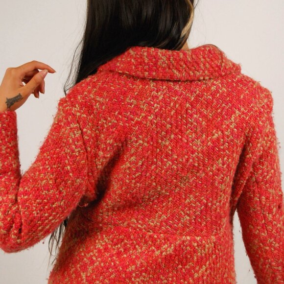 Vintage Tweed Flounce Sleeve Blazer (12) large bell sleeve jacket pink prep y2k - Picture 7 of 9